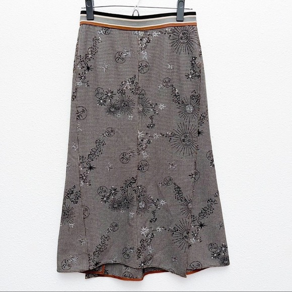 Obzee Japanese Brand Gingham Embroidered Celestial Stars Moons Midi Skirt Small - Picture 2 of 11